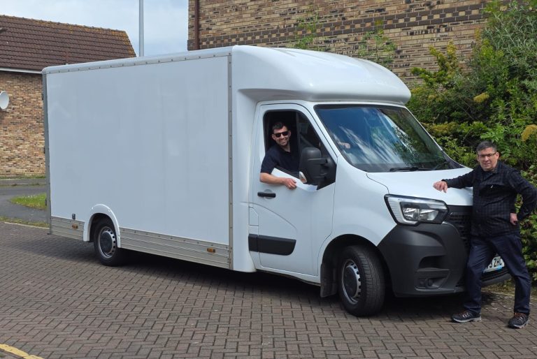 Mac on track - Mac and Mike with their Renault Master Low Loader Van